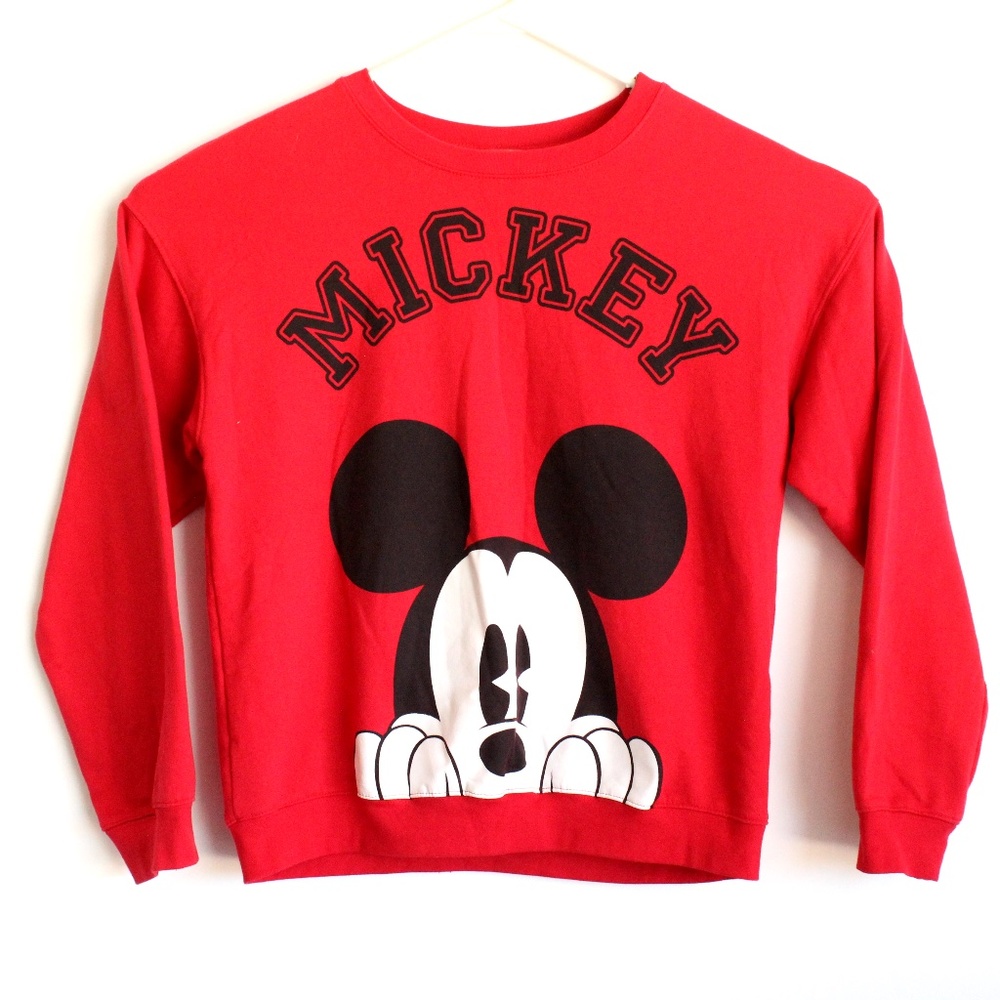 Disney Mickey Mouse Peeking Red Crew Neck Red XL